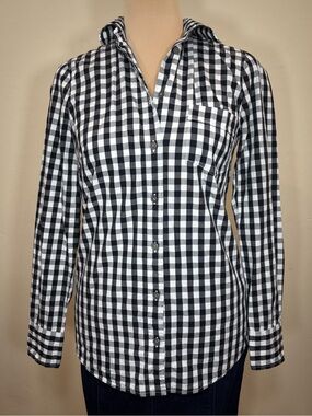 J. Crew Factory Black & White Gingham Button-Up Shirt, Size XXS